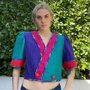 Vintage Jeanne Marc quilted crop jacket size 8/10 quilted gypsy button up